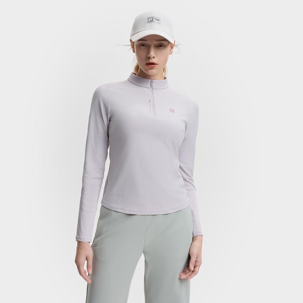 Fila Fitted Stand Collar Half-Zip Knit Long Sleeve T-Shirt Women Tops Light-Purple A11W511202FPU