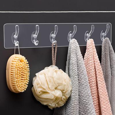 Non-punching Six-row Hook Traceless Transparent Adhesive Hook 6-row Coat and Hat Hook
