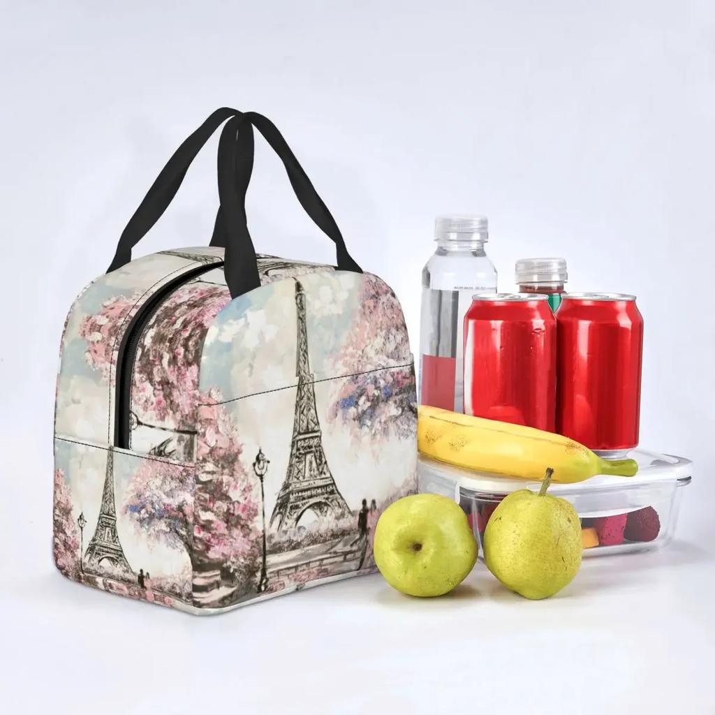 Eiffelturm Isolierte Lunchtasche für Camping Reisen Romantische Französische Liebe Auslaufsichere Kühltasche Thermische Lunchbox Frauen Kinder