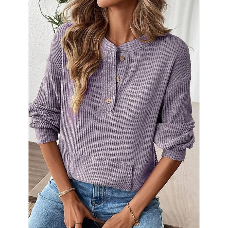 IHUASU Women's Fashion Casual Solid Color Print Long Sleeve Blouses & Shirts