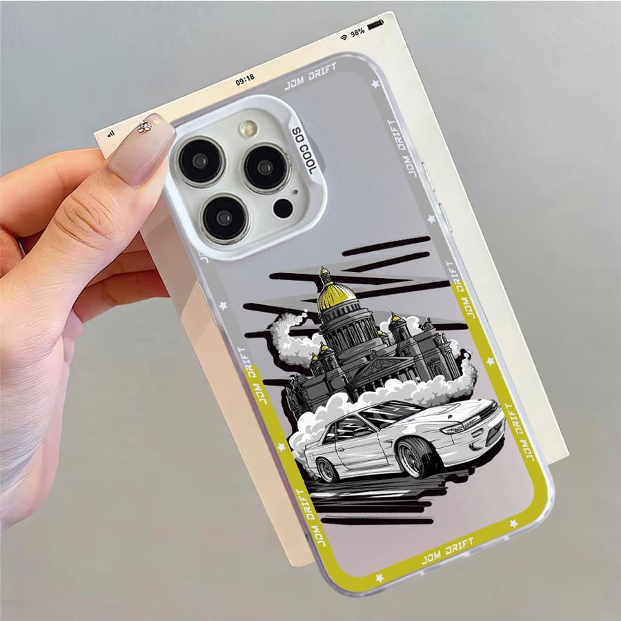 Japanese JDM Drift Car Red Sun Case for iPhone 16e 11 12 13 Pro Max 14 15 16 Plus Soft Shell