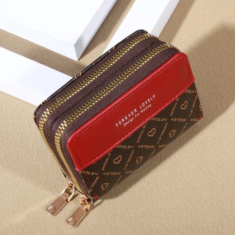 Women's Short Wallet Fashionable Double Zipper Color Blocking Coin Purse Clutch Bag Multi Slot Large Capacity Card Pack Double Layered Women's Bag