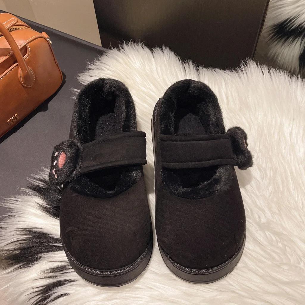 Fashion Cute Cat Paw Cotton Snow Boots Shoes with Winter Velvet Thick Sole Indoor Outdoor Shoes ForWarm Round Toe Ankle Boots