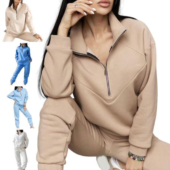 2 Stück/Set Herbst Sweatshirt Hosen Set Locker Warm Stehkragen Elastischer Bund