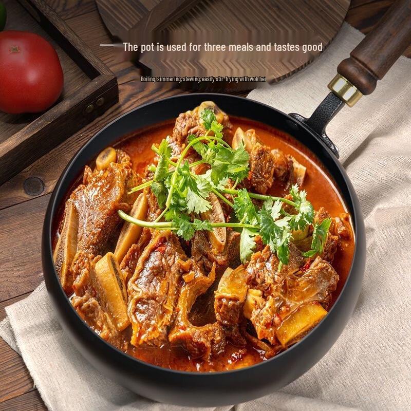 Lilang Geklopt Gietijzeren Wok met Houten Deksel