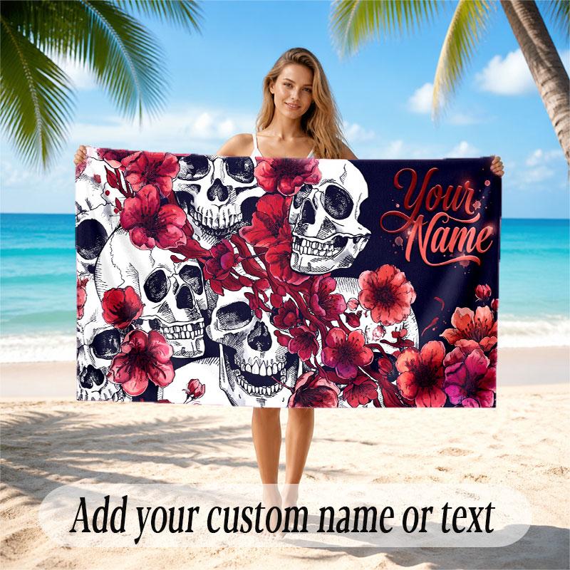 Skull Gothic Theme Beach Towel Personalized Custom Name & Text Soft Quick Dry Beach Towel for Swimming Travel