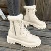 Women Ankle Boots Winter Cotton Shoes Fashion Round Toe Lace-Up Shoes Women Side Zip Platform Non-Slip Booties Zapatos De Mujer