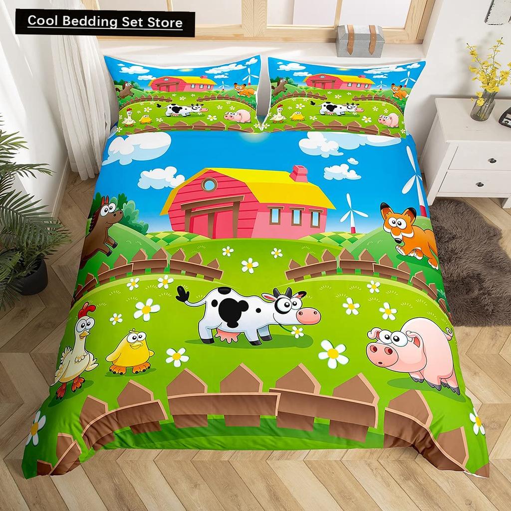 Milk Cow Duvet Cover King Queen Size Cute Cartoon Cows Bedding Set for Kids Farmhouse Rustic Animal 2/3pcs Polyester Quilt Cover