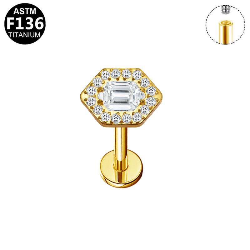 Titanium G23 Alloy Rhombus Zirconia Pierced Earring with Internal Thread