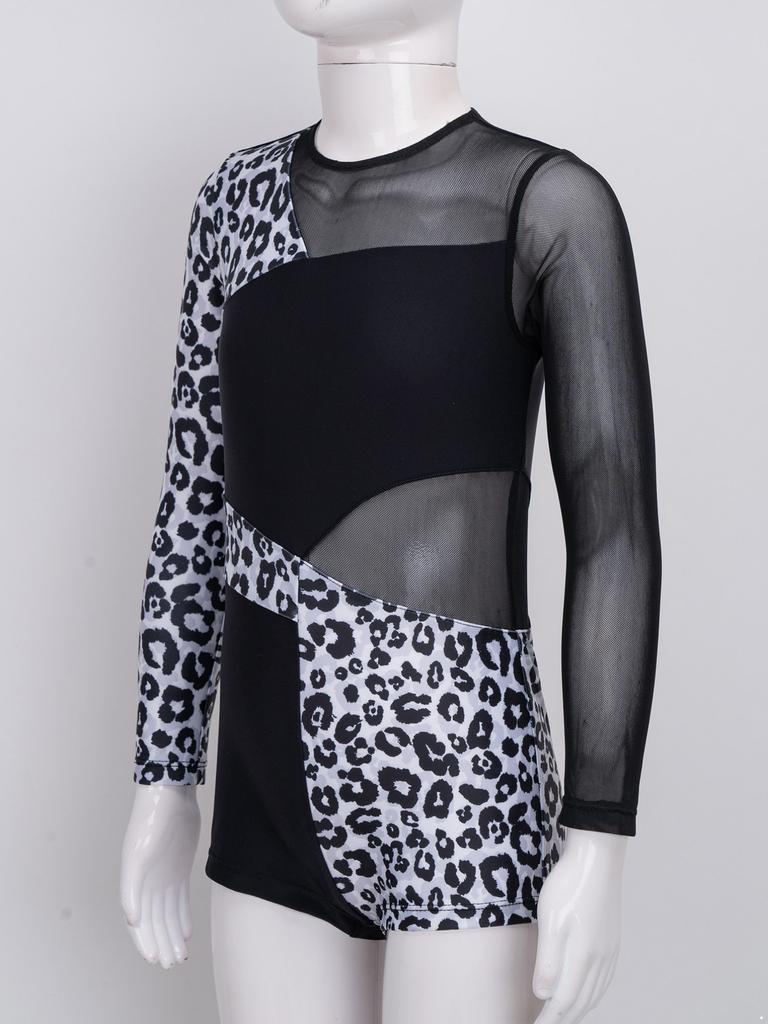 Kids Girls Athletic Sport Gymnastic Leotard Dance Unitard Floral Long Sleeve Bodysuit Shorts Jumpsuit