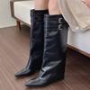 Nové zimní vysoce kvalitní dámské boty Módní špičatá jednobarevná přezka Rukávy na silném podpatku Dámské vysoké boty