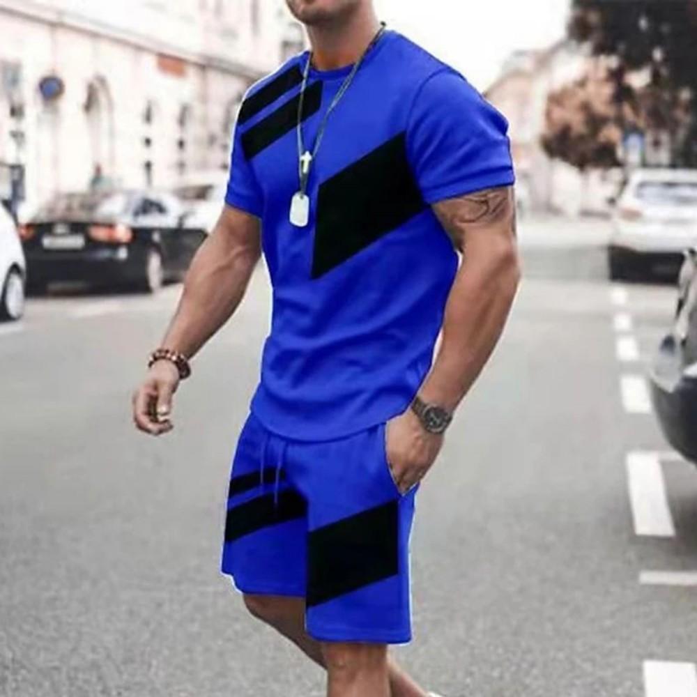 Summer Men's Casual Breathable Round Neck Sports T-shirt Y2K Shorts Outdoor Fashion Sports Two-piece Set