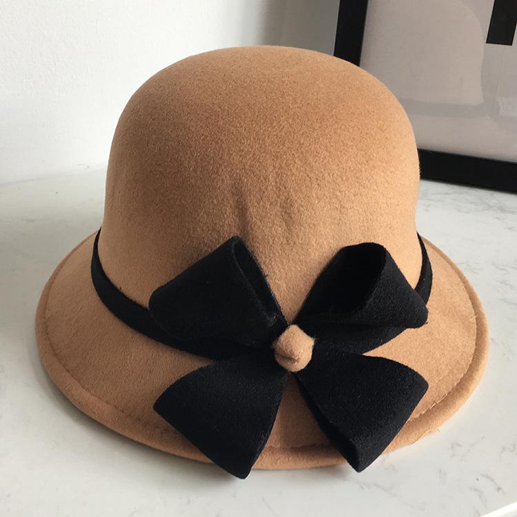 Women's Hat Autumn and Winter Woolen Top Hat European, American and British Women's Dome Basin Hat Elegant Versatile Four-leaf Flower Bucket Hat