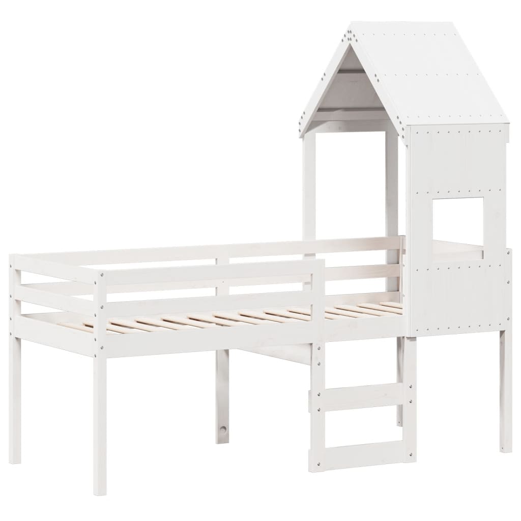 High Bed with Roof White 90 x 190 cm Solid Pine Wood