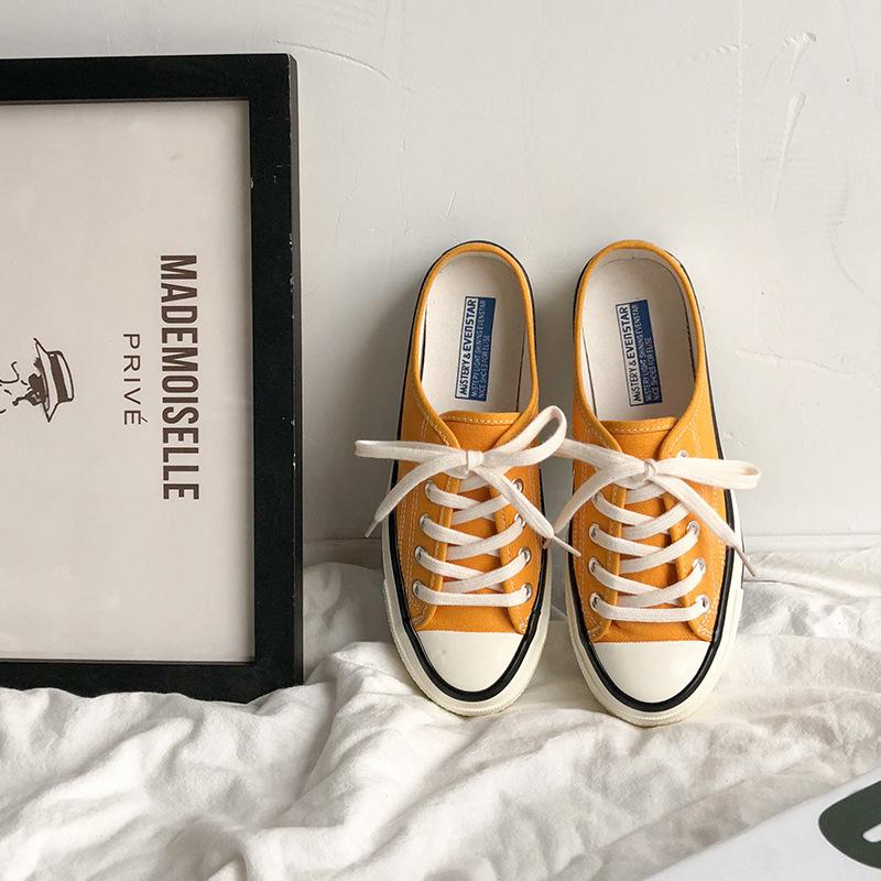 Half-drag canvas shoes female student white shoes versatile 203