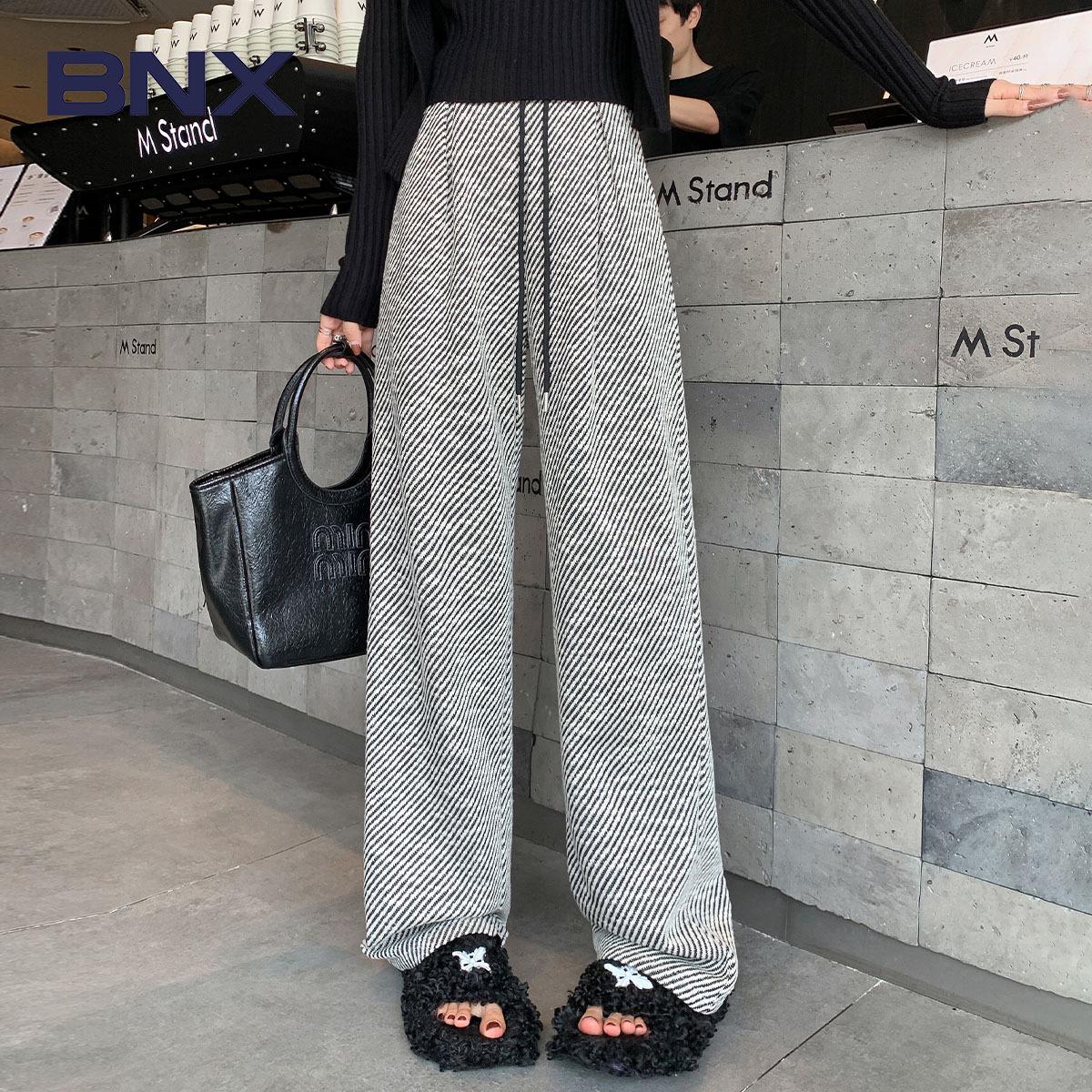 

2025 Spring Women s Black & White Twill High-Waist Elastic Casual Pants - Slimming, Versatile & Fashionable. S (80-95 lbs)