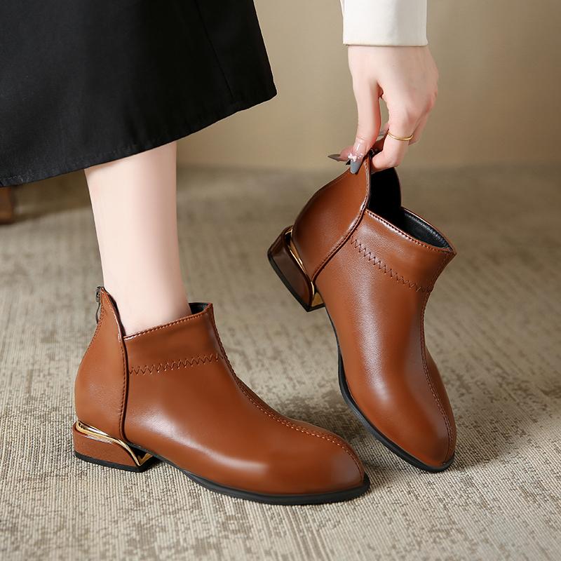 New Autumn Booties Women's Round Toe Spliced Rear Zipper Soft Sole Anti-Slip Wear-Resistant Ankle Boots
