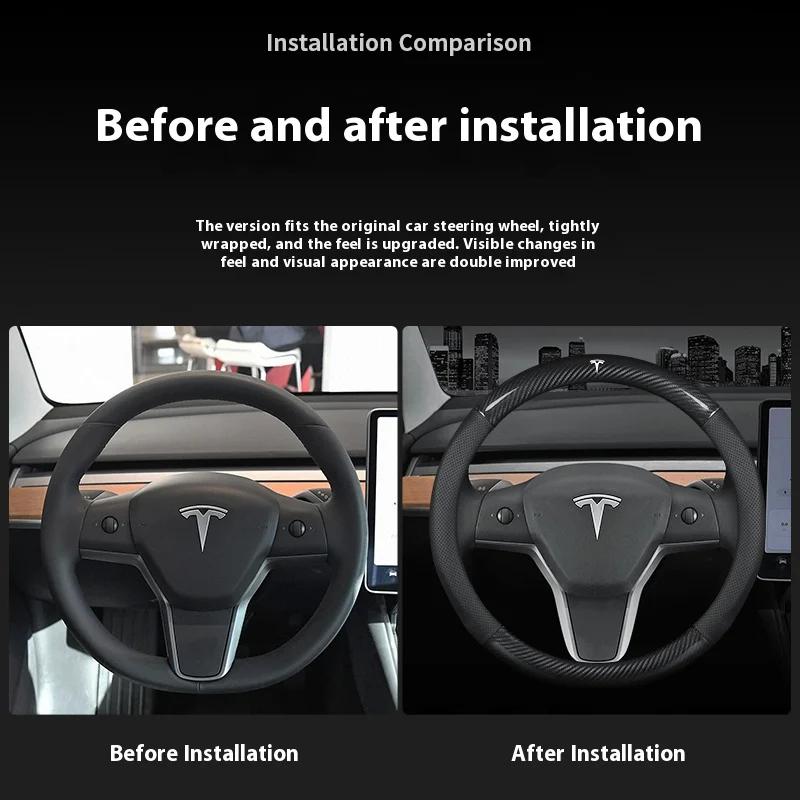 ALM1 Tesla Model 3 Y S Model X Roadster Carbon Fiber Leather Anti-slip Breathable Tesla Car Steering Wheel Cover Accessories