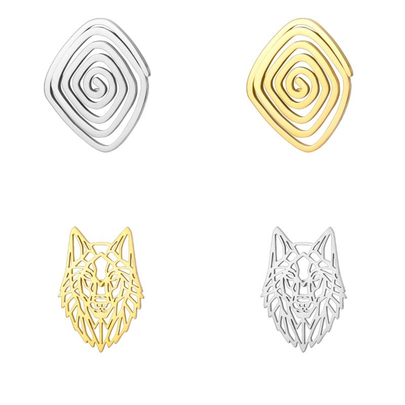 Stainless Steel Spiral Swirl Maze Wolf Head Pins Brooch For Women Men Geometric Suit Collar Badges Jewelry 2026 Trendy Gift