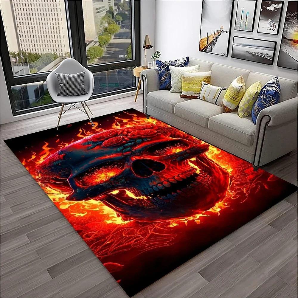 Large Area Rug Rebellious Skull Pattern Carpet Living Room Floor Mat Anti-slip Bedroom Ground Mat Easy To Clean Soft Rug Gift