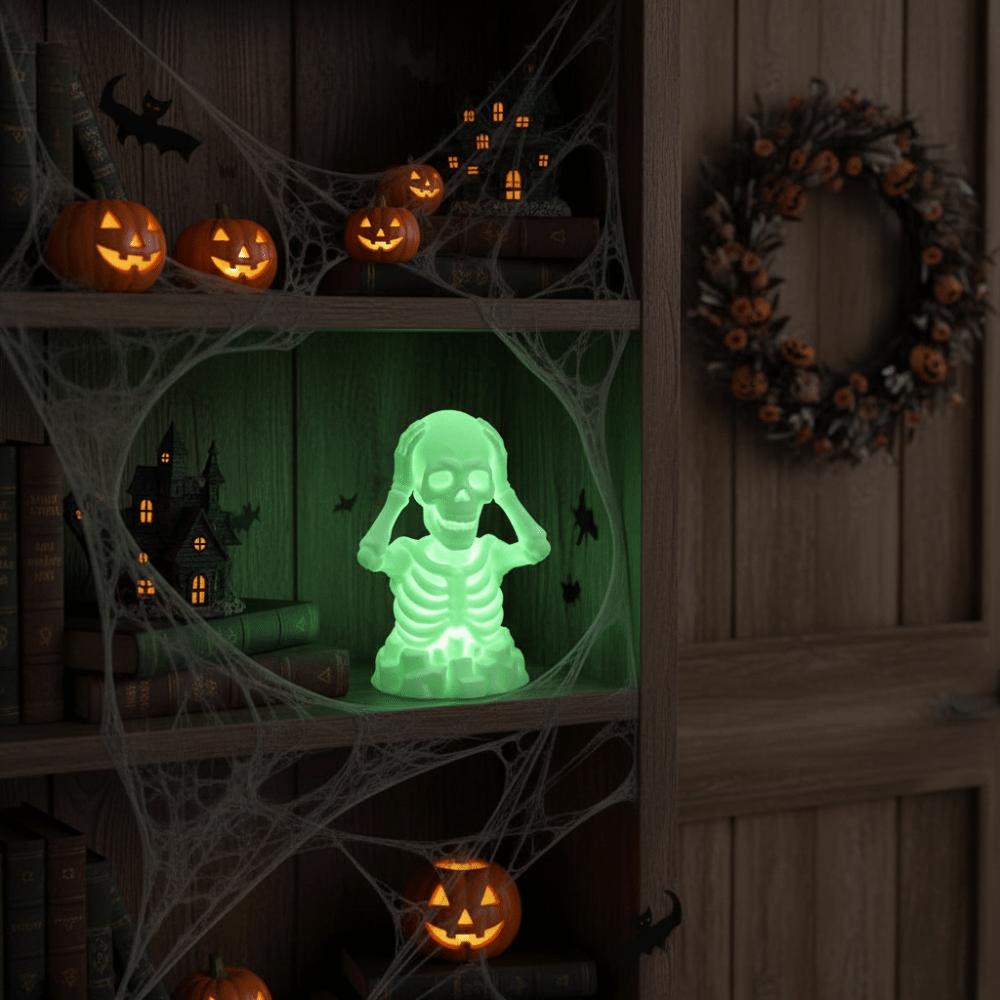 Compact 3D Printed Skull Novelty Luminous Tabletop Statue Halloween Skeleton Figurine  Showcase