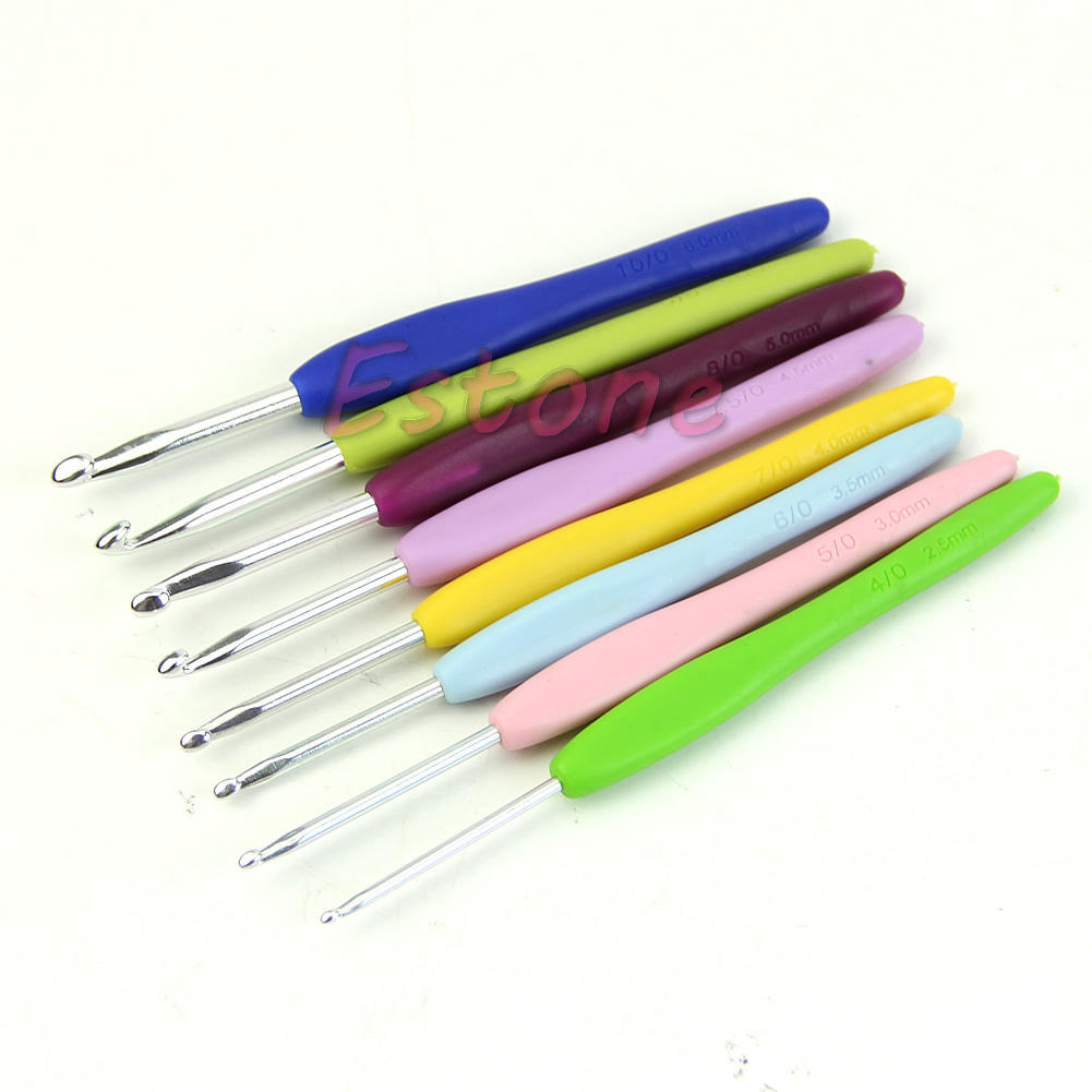 Crochet Hooks 9pcs Silicone Handle Knitting Needles Hand DIY Part Sale