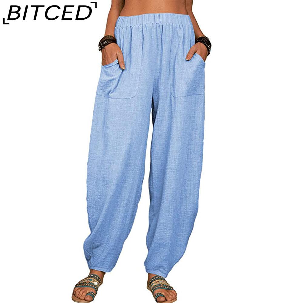 BITCED Women's Fashion Casual Solid Color Print Pants & Capris
