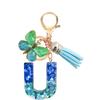Fashion Blue Glazed Stone A To Z Letter Keychain 26 Initials Alphabet Butterfly Tassel Pendant Car Key Chain Women Jewelry GIfts