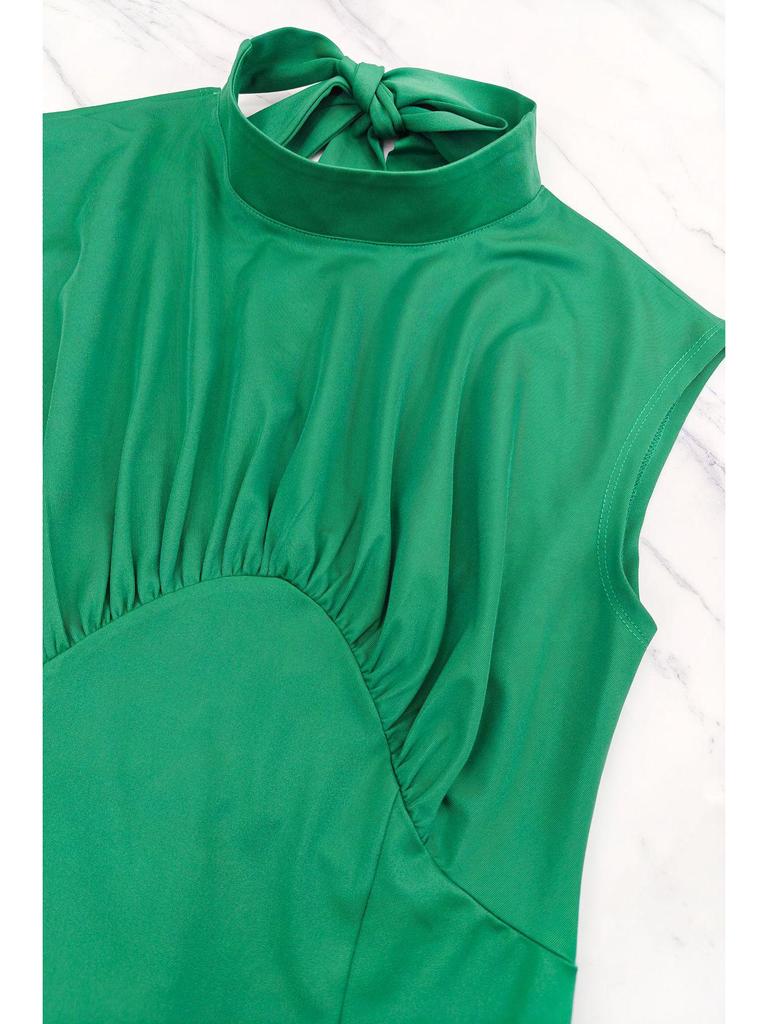 Women's Elegant Waist-Tie Solid Color Slim Dress
