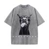 Womans Cotton Washed TShirts Fashion Creativity Doberman Printing Short Sleeve ONeck Loose Distressed Street Female Clothes