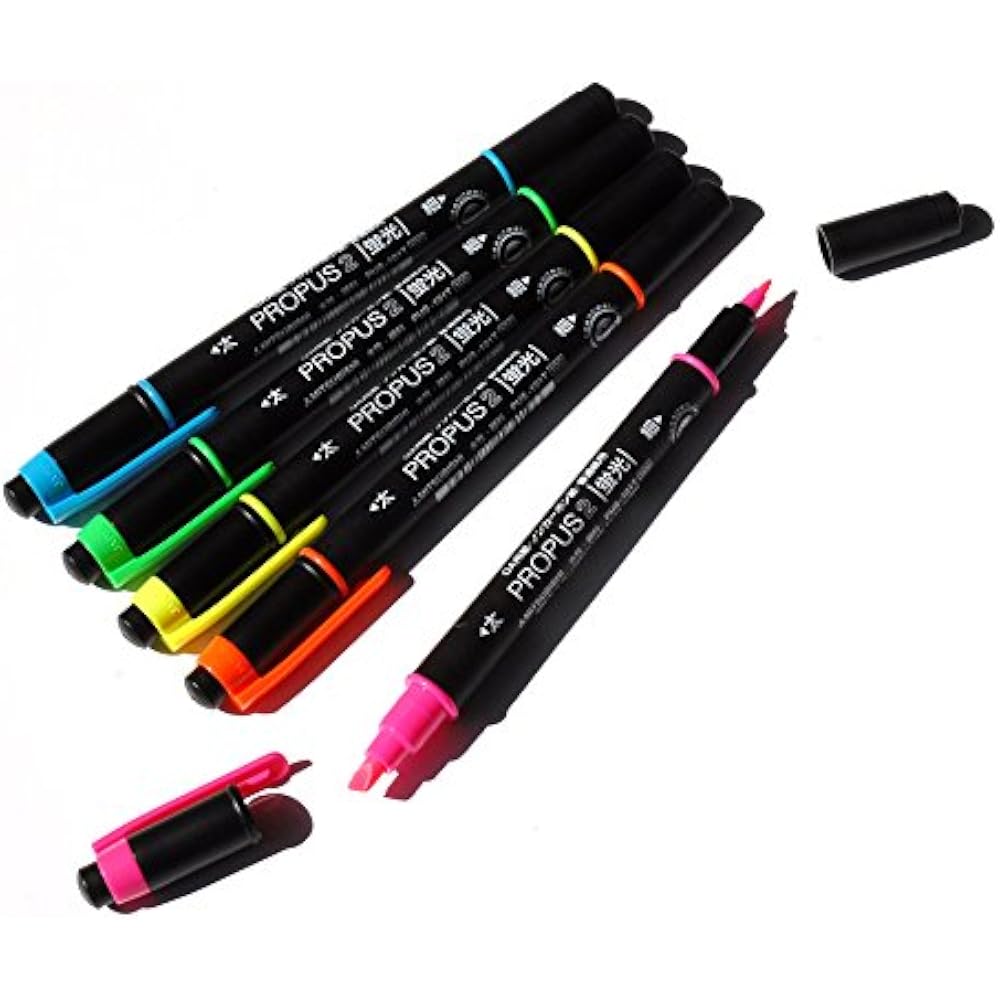 Mitsubishi Pencil Highlighter Propus 2 Bold and Fine, 5 Colors PUS101TN5C