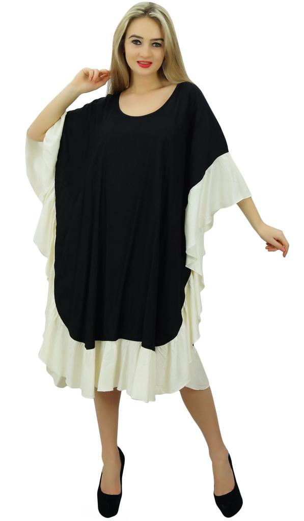 Bimba Knielanger Rayon-Kaftan-Kimono, weißes Kaftankleid mit Rüschenärmeln