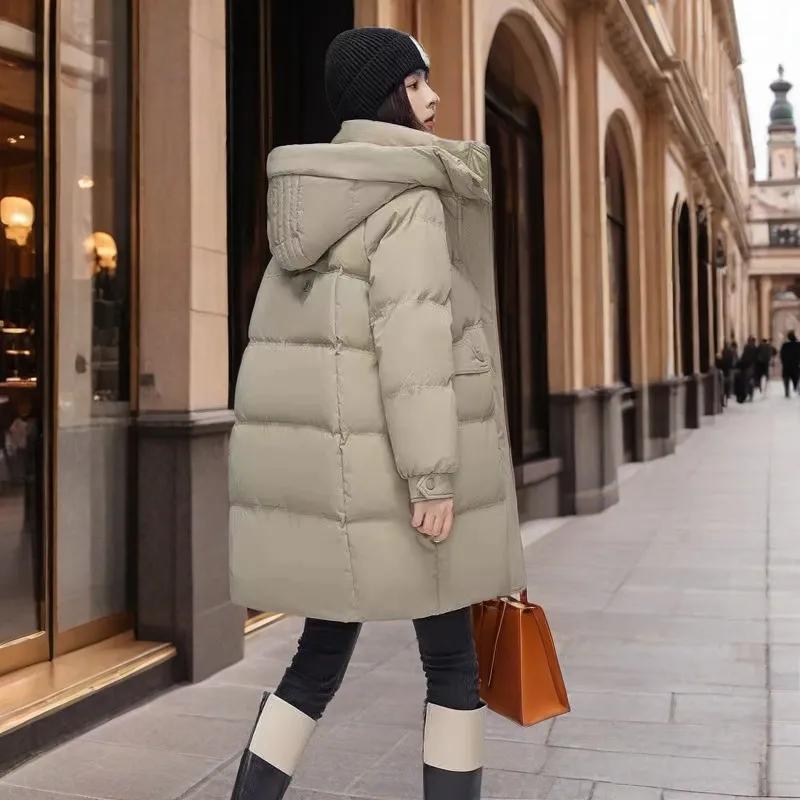 Down Padded Jacket Women's Mid-length Autumn and Winter Hooded Thick Jacket Loose Bread Jacket Padded Jacket