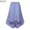 ZANZEA Dame Casual Elastisk Midje Løse Capri Bukser med Stripetrykk