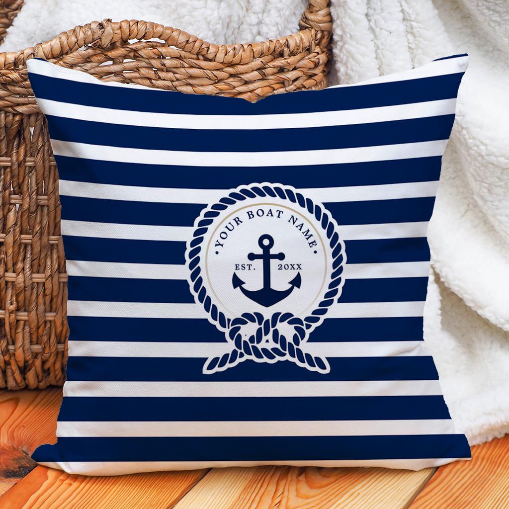 Custom Nautical Anchor Pillow Covers Personalized Boat Name Decorative Throw Pillowcases For Home Sofa Yacht Beach House Decor