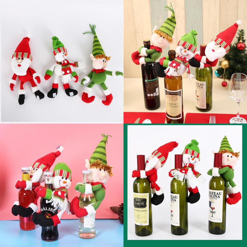 Premium Cotton Linen Santa Snowman Elf Wine Bottle Cover For Festive Table Decor