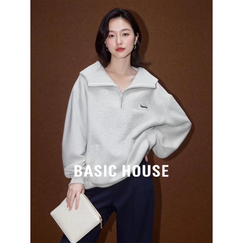 Basic House Women s Half-Zip Stand Collar Sweatshirt S