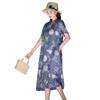 High-end improved cotton and linen dress women's 2025 new summer foreign style short-sleeved printed medium and long dress