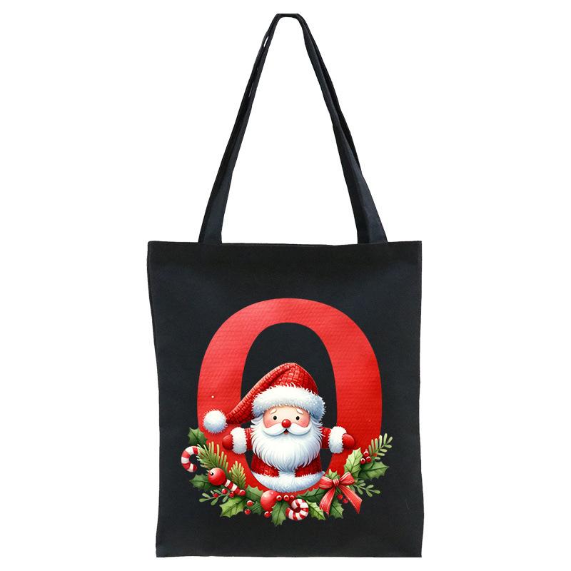 English letters A-Z Christmas number print student casual canvas tote bag