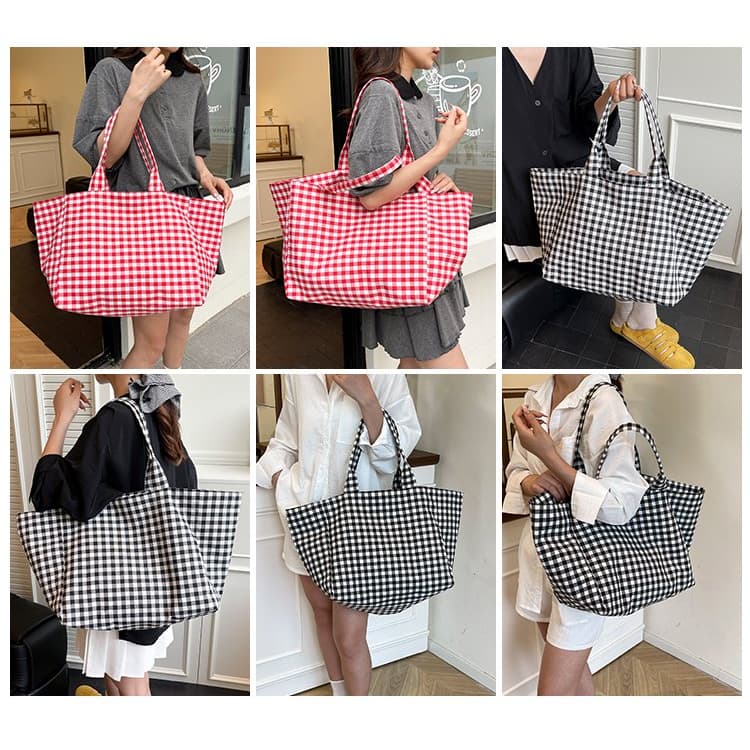 Contrast Color Plaid Shoulder Bag Large Capacity Tote Bag