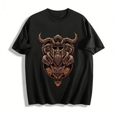 Vintage Samurai Beast Print Trendy Cool Men's T-Shirt Pure Cotton T-shirt