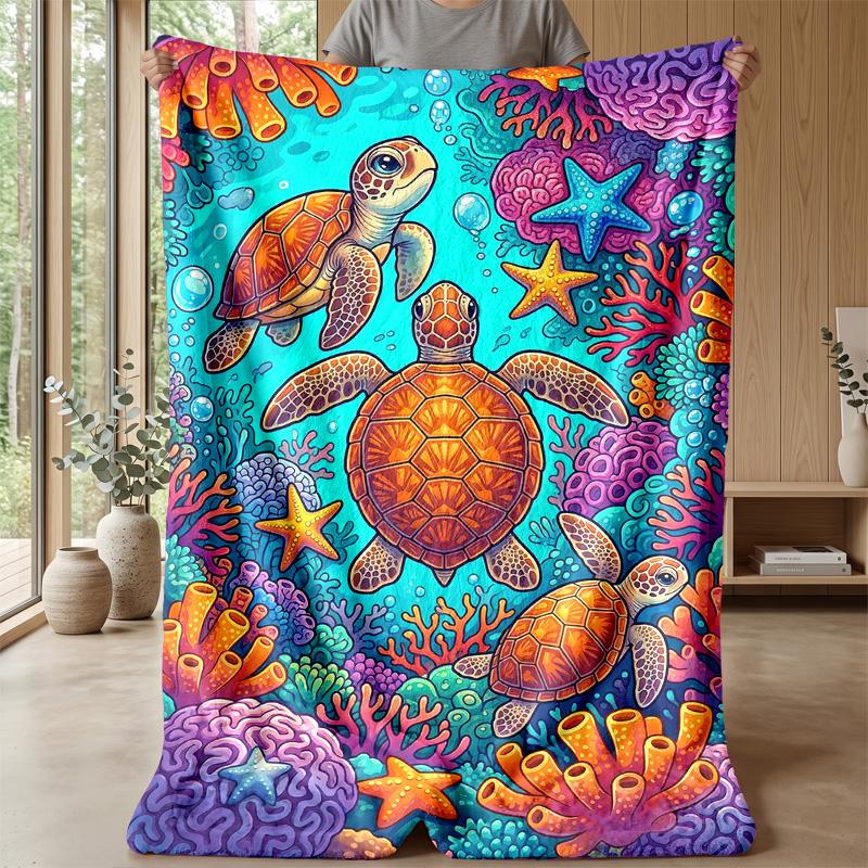 Oceanic Sea Turtles Theme blanket Lightweight Warm Flannel Blanket Decorative Throw Blanket for Home Decoration