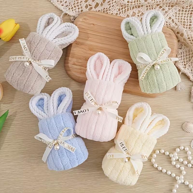 5Pcs Rabbit Towel Set Easter Gift Home Kitchen Bathroom Decor Supplies Wedding Baby Shower Kids Birthday Party Favors Guest Gift