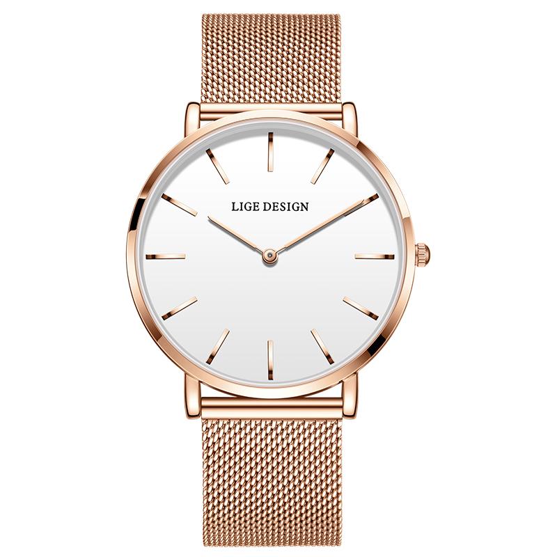 

LIGE New Fashion Simple Womens Quartz Watches Luxury Birthday Gift Classic Woman Watch Stainless Steel Elegant Ladies Watches