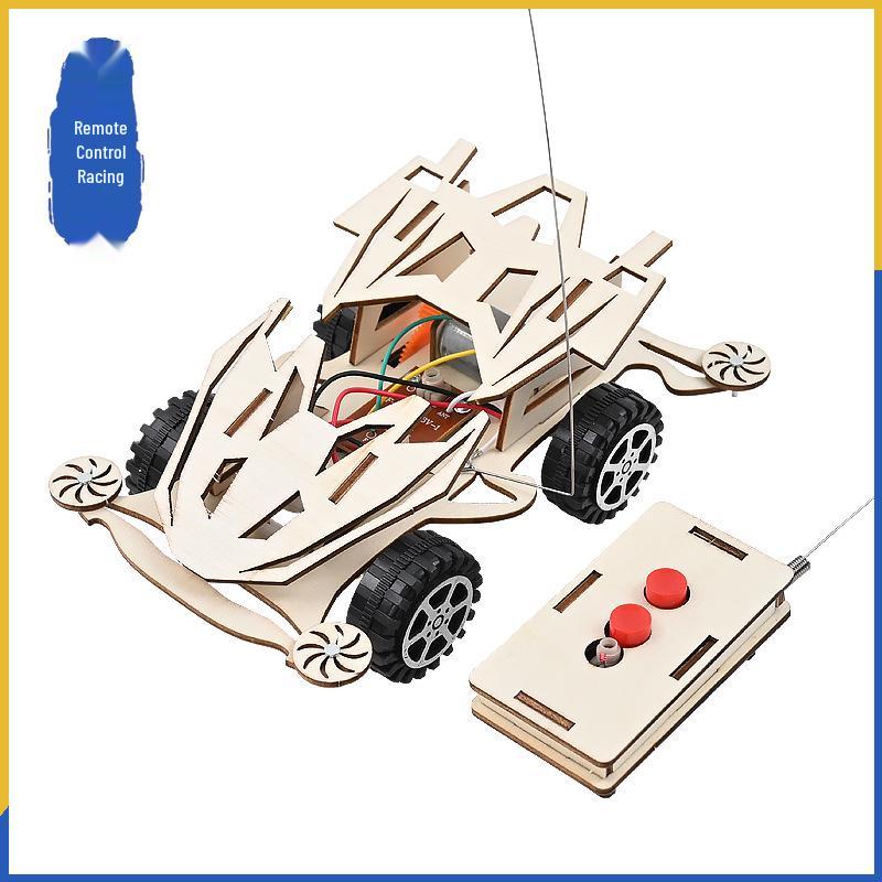 Handmade Wooden Remote Control Race Car Kit: DIY Teaching Aid for Students and Kids Craft.