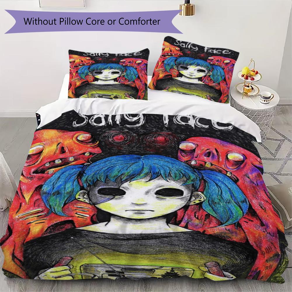 sally face Pattern Bedding uilt Set uilt Cover Pillowcase Home Decoration Birthday Gift (1 * duvet cover + 2 * pillowcase without core)140