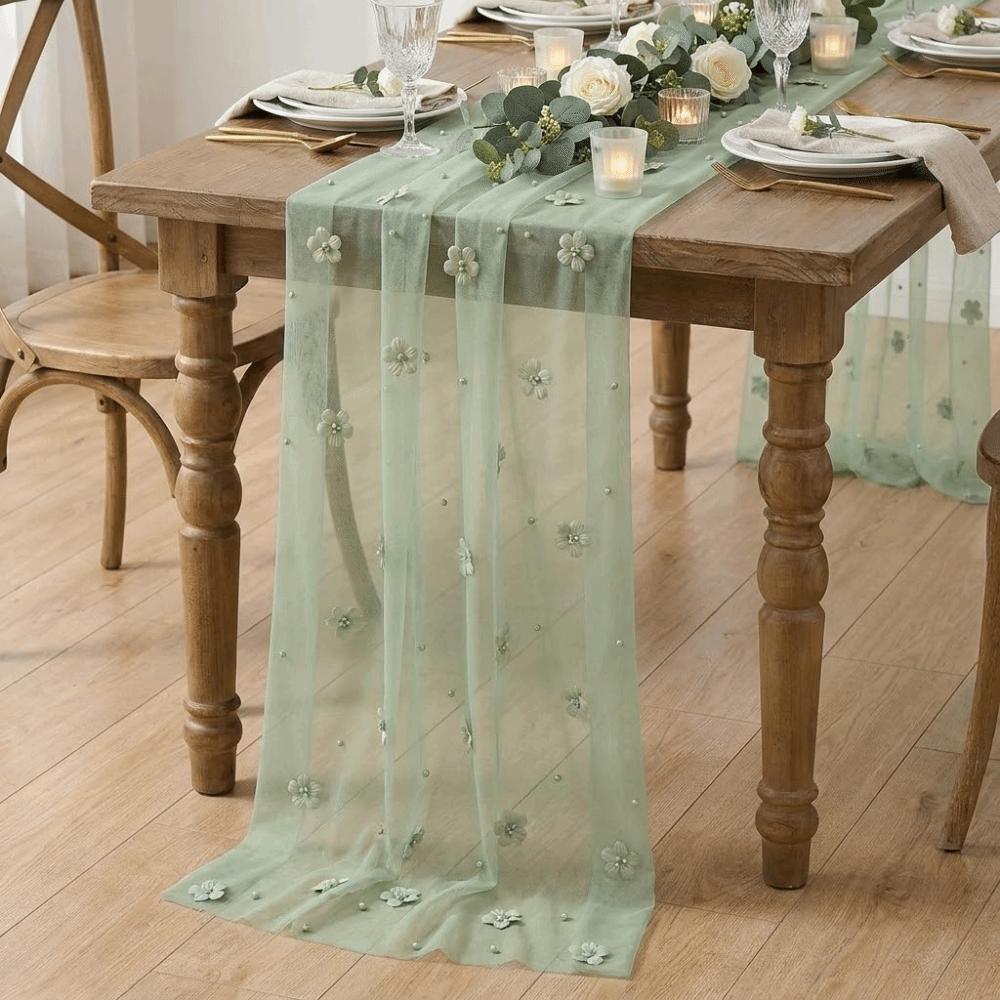 Romantic Tulle Table Runner Semi-Transparent Wedding Table Runner Gauze Tablecloth Birthday Party