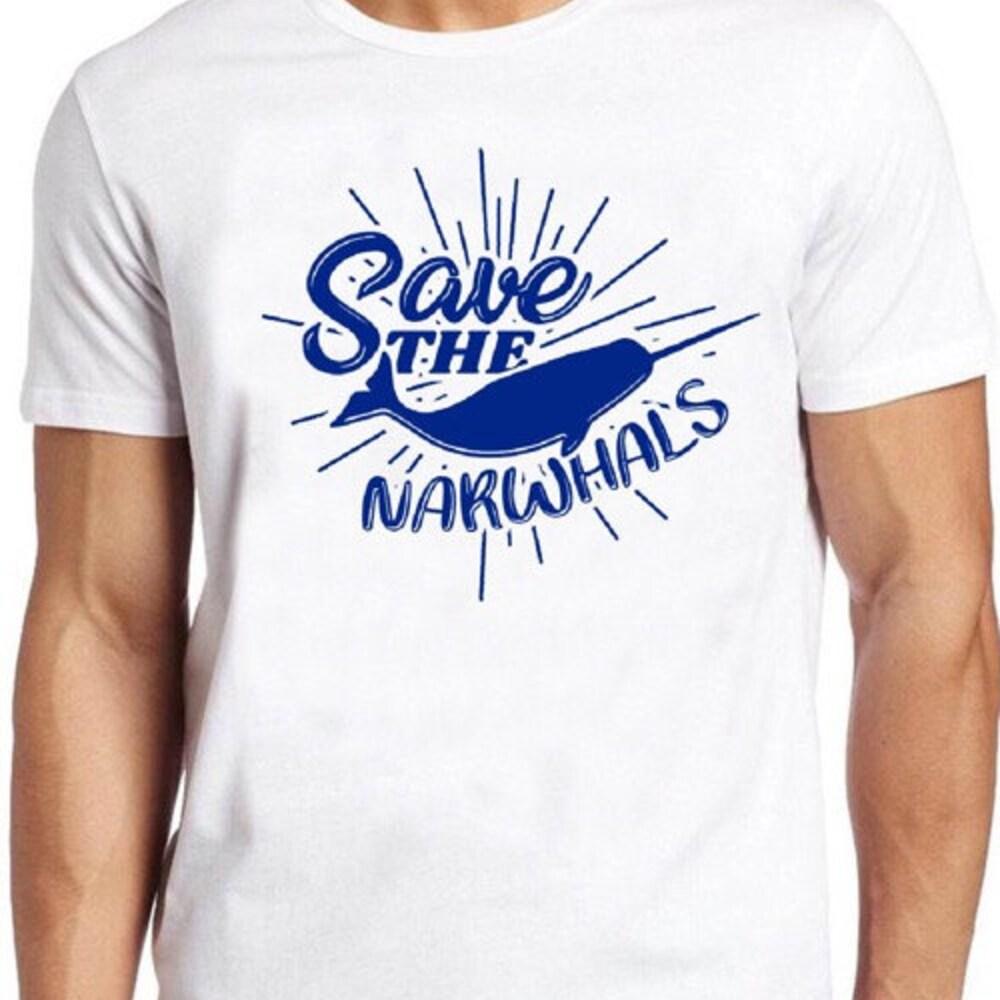 

230GSM 100% Cotton T-Shirt Save The Narwhals T Shirt Funny Animal Cute Narwhal Saying Tee 52 XS белый