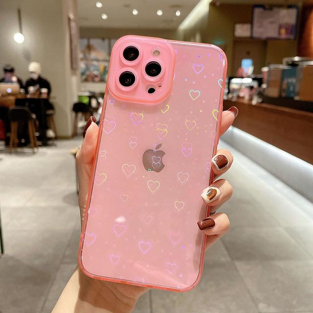 

Модный градиентный лазерный прозрачный чехол для телефона с сердцем любви для Iphone 11 13 12 Pro Max X Xs Xr 7 8 Plus ярких цветов с противоударной задней панелью For iPhone 13Pro