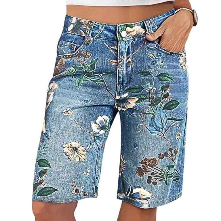 Kadın Denim Klasik Çok Yönlü Yüksek Bel Moda Şort